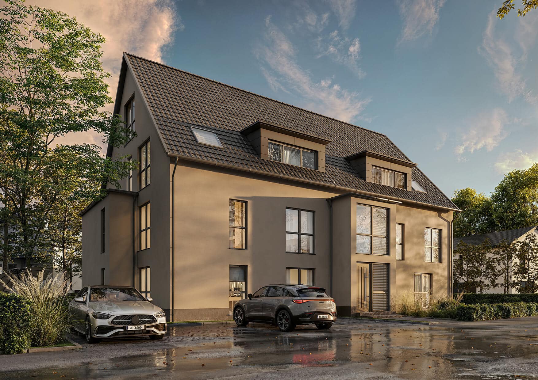 Unverbindliche Visualisierung Neubauprojekt Grenzstraße – Straßenansicht Neubau Eigentumswohnungen in Hilden – Mehrfamilienhaus Grenzstraße, Straßenansicht